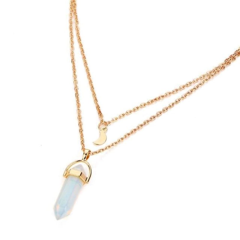 Moon & Quartz Double Strand Gold Necklace - Picture 5 of 5